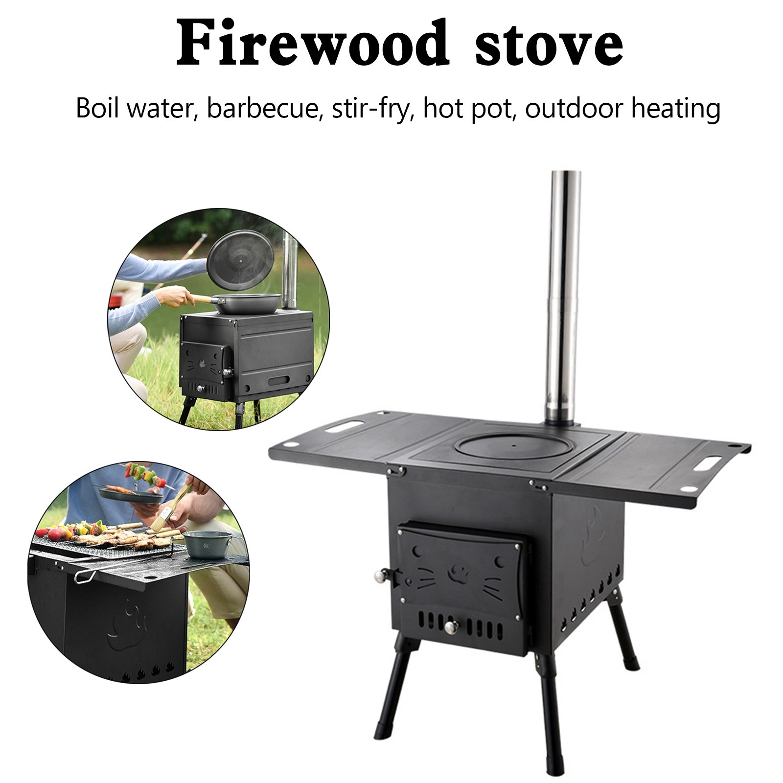 Outdoor Portable Camping Wood Stove Picnic Cook Folding Heat