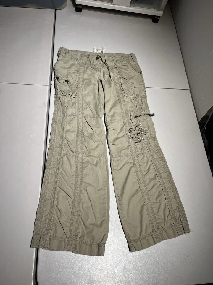 Pantalones para mujer Miss Me 32x32 marrón punto grueso bordado acampanado carga de colección Y2K Foto 2 de 4