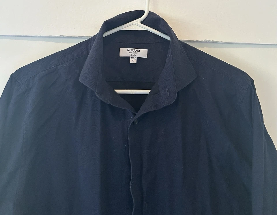 Camisa Murano Collezione Luxo Slim Fit Azul Marinho Manga Longa Elástica Masculina G - Imagem 2 de 4