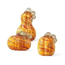 Glitzhome Hand Blown Glass Pumpkin 3pcs Fall Glass Gourd Multi Stripes