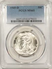 1945-D WALKING LIBERTY HALF DOLLAR - PCGS MS-65, BLAST WHITE GEM!