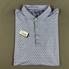 Johnnie-O Golf Shirt Polo Sleeve Logo Palm Trees Print XXL Blue Polyester 110