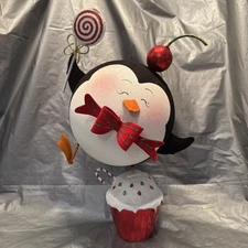 Pier 1 One VTG PENGUIN CUPCAKE CHERRY  LOLLIPOP CHRISTMAS GLITR 15” VGUC