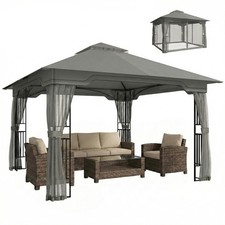 Outsunny 3.3 x 3.3 m Garden Gazebo with Shelves, UPF50+ Permanent Gazebo