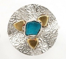 Natural Two Tone Neon Blue Apatite 925 Sterling Silver Ring Sz 7