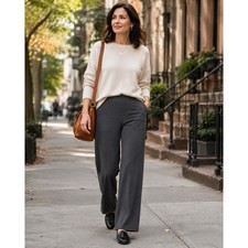 Eileen Fisher Washable Stretch Crepe Wide Leg Pants Charcoal Gray S Minimalist