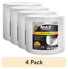 Duck Max Strength Bubble Cushion Wrap Roll, 12"x50', Clear, 4 Pack