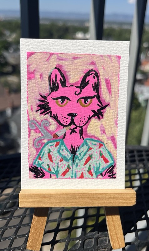 ACEO Original Art “Cat Cig”