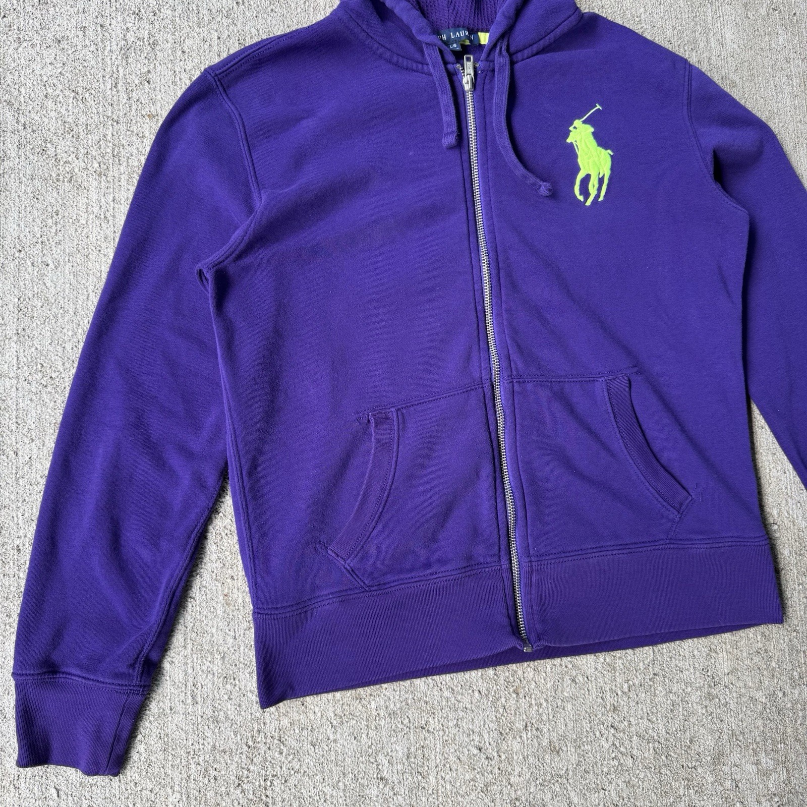 Felpa con cappuccio e zip intera Ralph Lauren Big Pony vintage viola grande termica