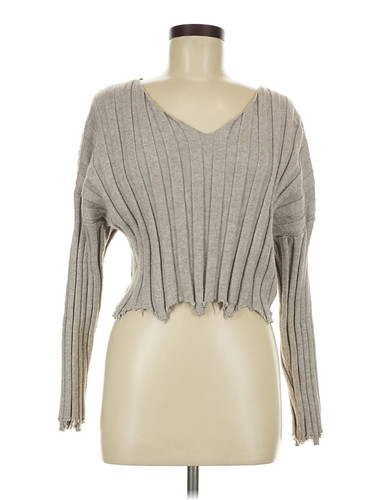 Le Lis Women Gray Pullover Sweater M
