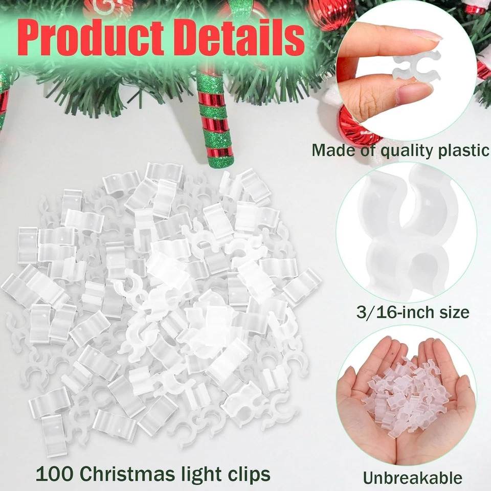 100 шт. 3/16-дюймовых проволочных зажимов для рождественского света, пластиковые рождественские мини-зажимы для гирлянд fo - Изображение 3 из 4