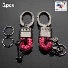 2pcs Rose Woven Leather Fob D-Ring Buckle Keychain Key Split Rings Holder Clip