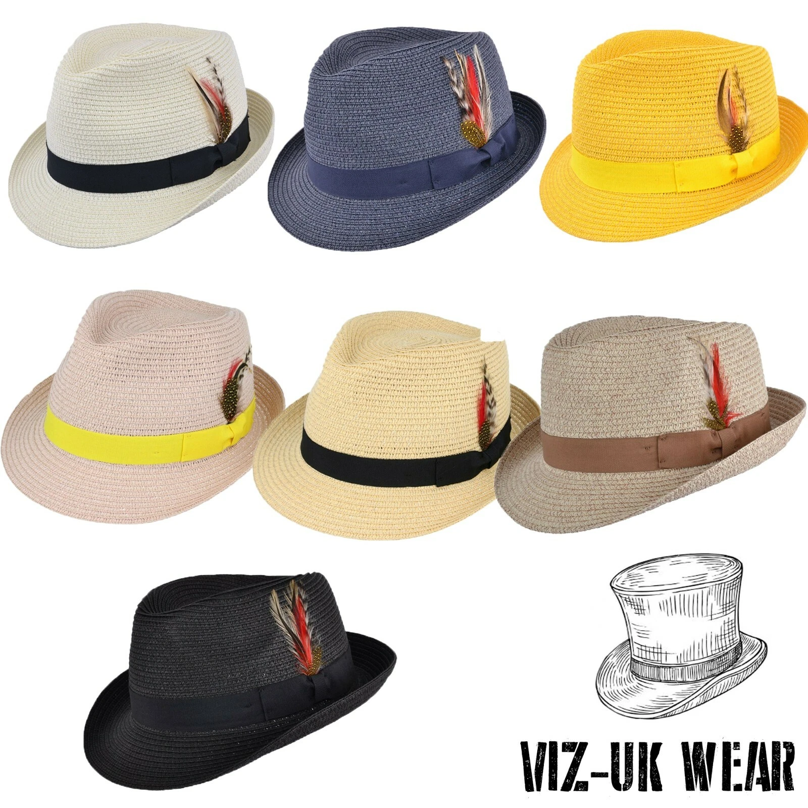 Straw Trilby Hat Mens Womens Summer Fedora Hats Packable Crushable Cap 55-61 cm
Opens in a new windo