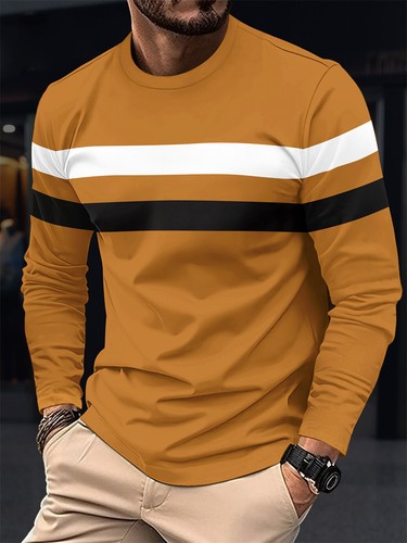 Camiseta Para Hombre Manga Larga Clásica Informal Ajustada Cuello Redondo Camisas - Imagen 6 de 13