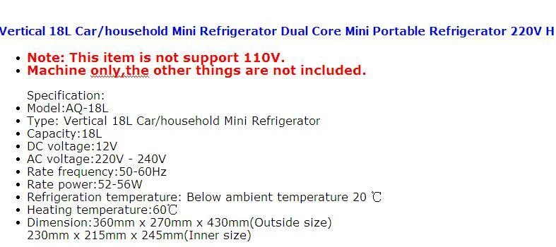 12V/220V 18L Mini Car Fridge Freezer Cooler Travel Refrigerator Cooler Box - Image 4 of 4