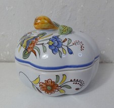 ancienne bonbonnière faïence polychrome barbotine Vieux Rouen Géo Martel