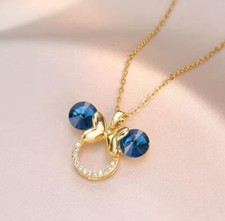NEW Girls Gold Plated Minnie Mouse Blue Crystal Necklace - 20mm x 16mm