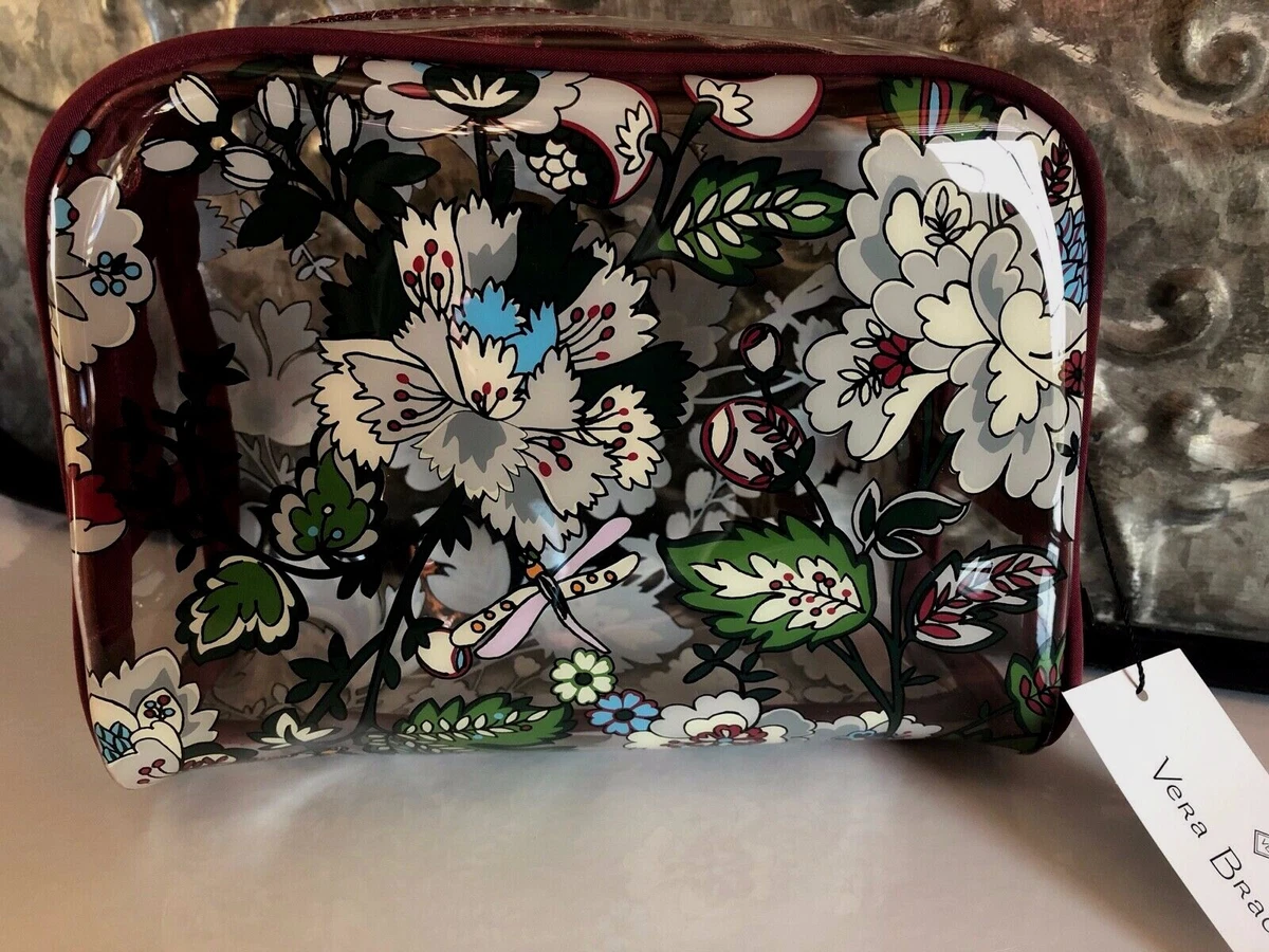 VERA BRADLEY Iconic Medium Cosmetic Bag Clear BORDEAUX BLOOMS