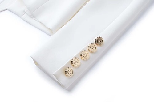 Blazers de bolsillo con cinturón de calidad clásica de oficina blancos negros para mujer - Imagen 17 de 32