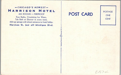 Harrison Hotel with Map Harrison Street and Michigan Blvd Vintage Postcard PBA - Picture 2 of 2