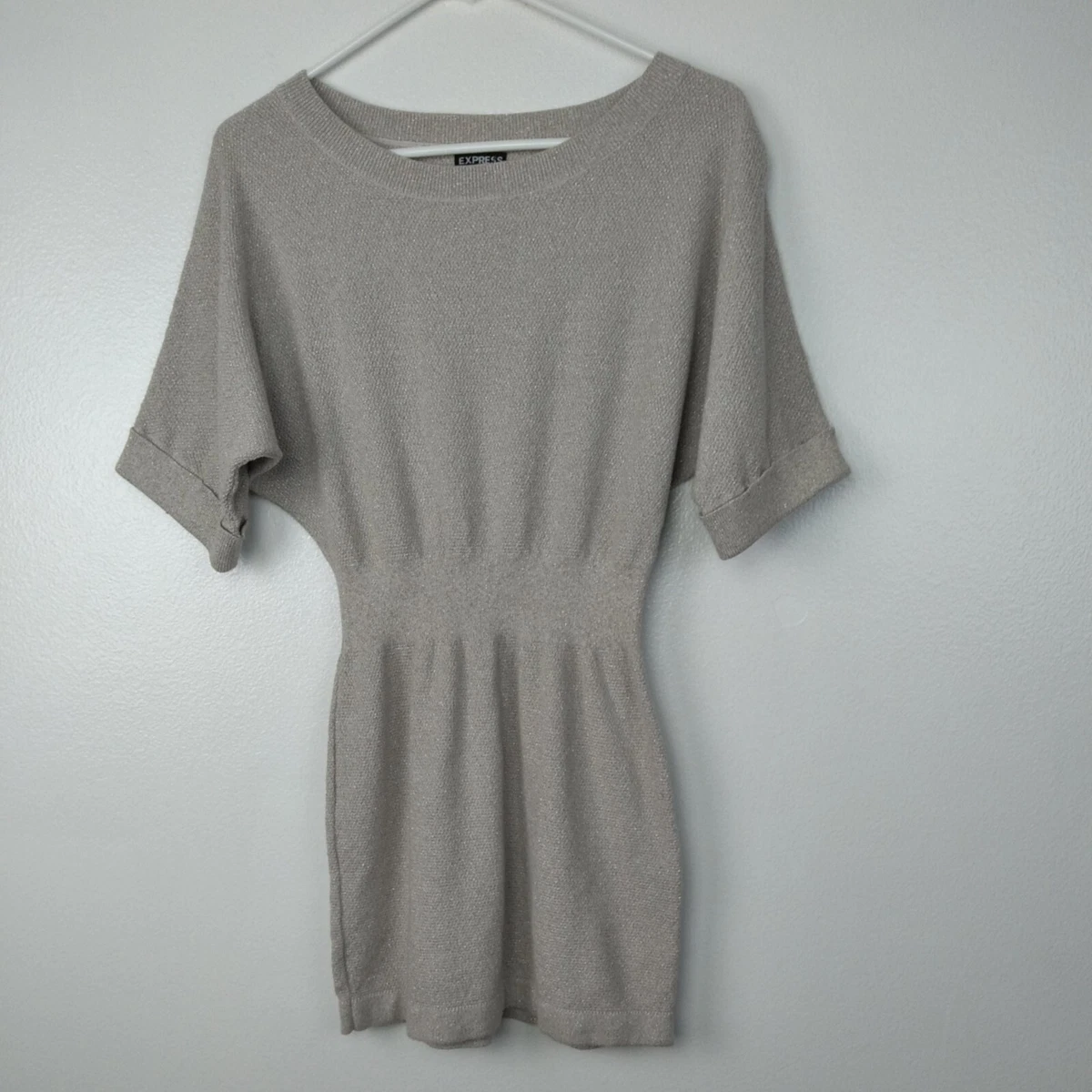 Express Dress Women/Junior Short Sleeve Silver Sparkle Knit Short No Size  (XS?) | eBay