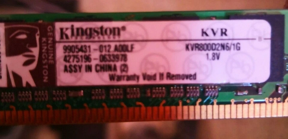 RAM 1GB DDR2 PC2-6400U non-ECC Kingston KVR800D2N6/1G - Immagine 2 di 3