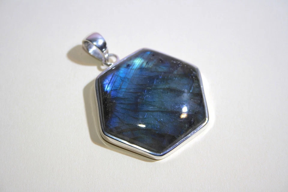 edelsteine24 Sehr schöner echter Labradorit Anhänger Silber 925 55x43mm! A-232 - Bild 2 von 4