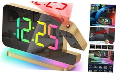 Projection Alarm Clock for Bedroom,7.4'' LED Mirror Digital Clock Large Gold