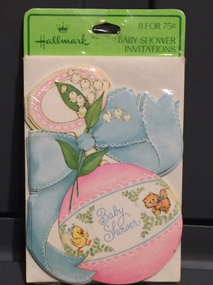 vintage baby shower invitations 8ct hallmark baby rattle cats chicks pink  blue  ebay