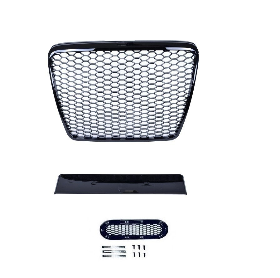Calandre Audi A6 C6 look RS6 nid d'abeille noir laqué pour modèles 2005-2011