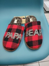 NWT Men's S 7-8 Dearfoams Papa Bear Christmas Winter Slippers Plaid