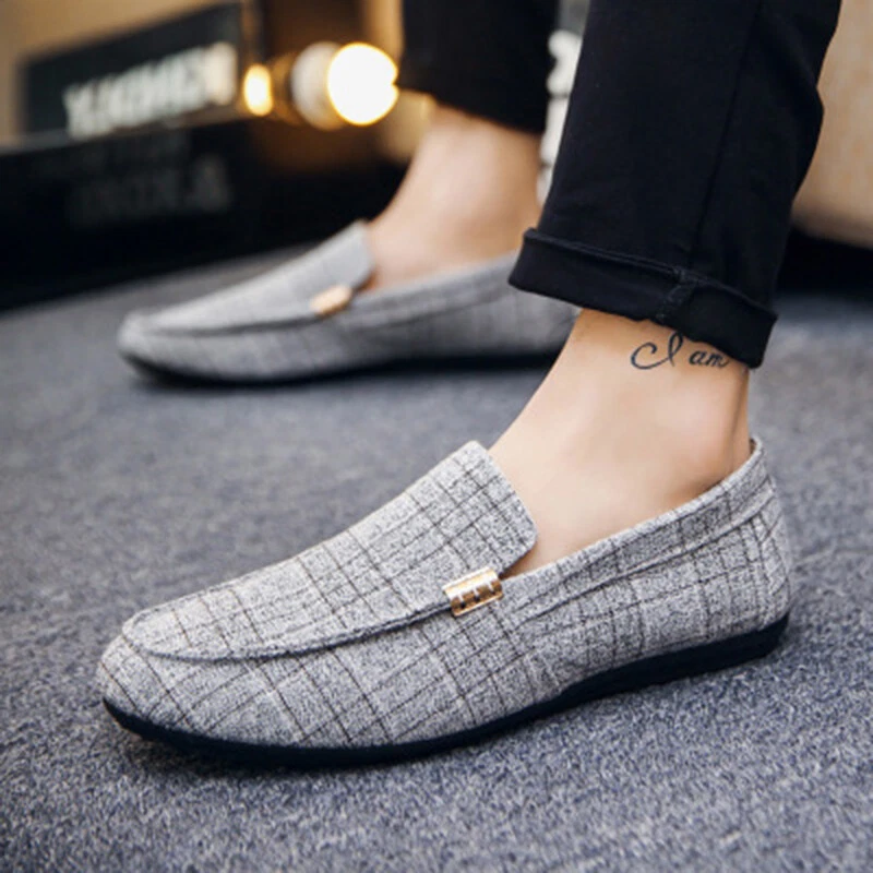 Fashion Mens Canvas Slip On Casual Moccasin Loafer Driving Boat