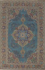 Blue Wool Hand-knotted Over-Dyed Traditional Vintage Living Room Area Rug 6x10