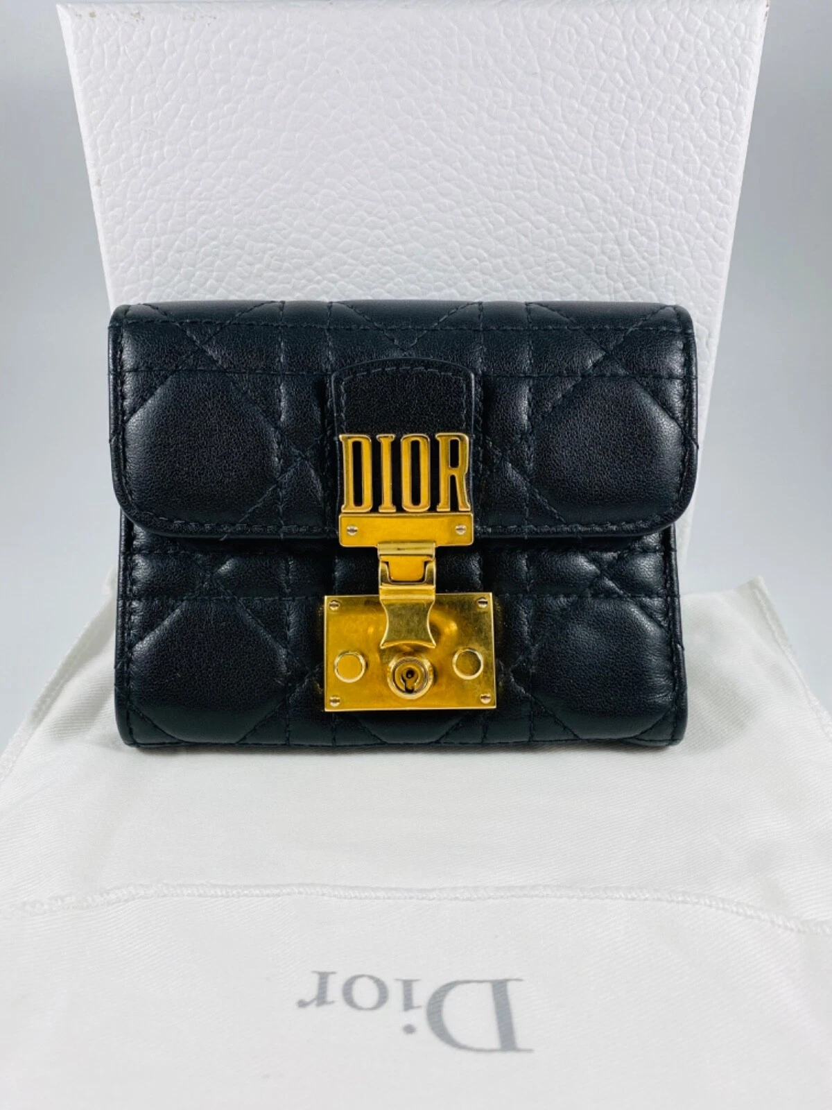 Petit portefeuille Dior noir Cannage Dior Addict