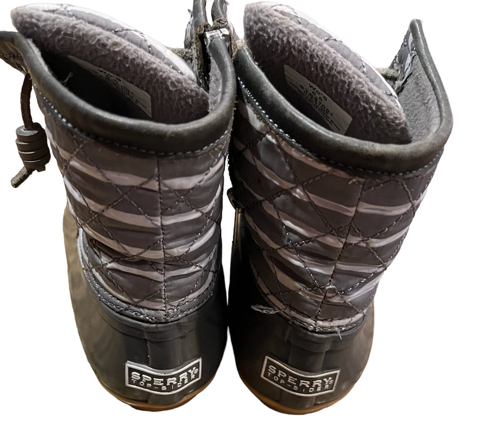 Sperry Top-Sider Women’s 6.5 Waterproof Duck Boots Gray Stripe Top Gray Bottom - Image 3 of 4
