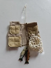 Vintage Christmas Ornament Fishermans Vest, Net And 2 Fish Tree Ornament