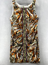 ICE Dress Womens Size 14 Brown Animal Print Multicolor Sleeveless Lined Contrast
