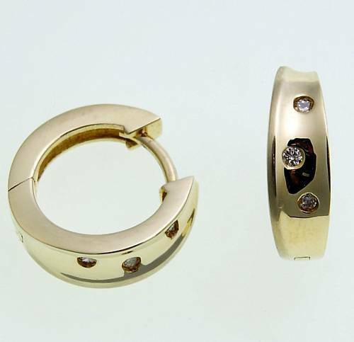 Ohrringe Klapp Creolen echt Gold 585 Brillant 0.06ct Gelbgold 14 Karat Damen Neu - Picture 2 of 6