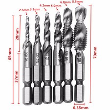 6pcs M3-M10 Composite Tap Drill Bit Thread Spiral Screw Tap 1/4'' Hex HSS