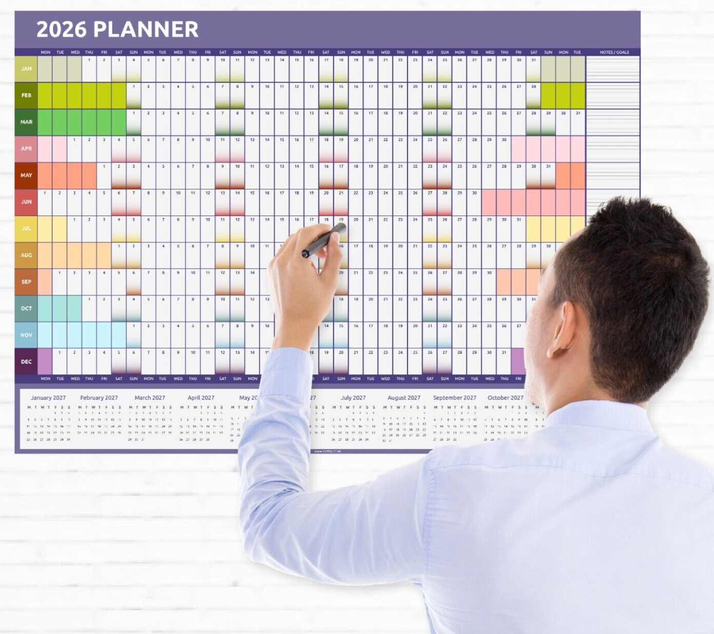 2026 Wall Planner A1 - A2 - A3 Full Year Calendar Home Office Work Colourful