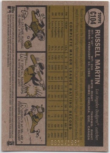 Russell Martin 2010 TOPPS HERITAGE BASEBALL Chrome #0821/1961 Dodgers - Picture 2 of 2