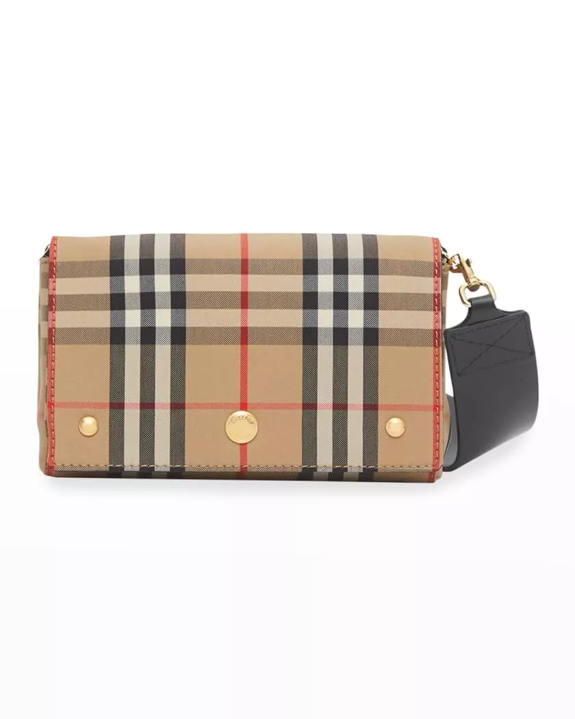 Vintage check and leather wallet with detachable strap cheap