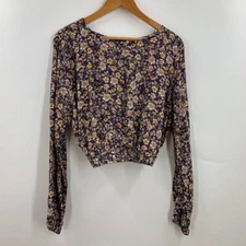 Elodie Women's Floral Cropped Open Back Long Sleeve Top Size XL NWT