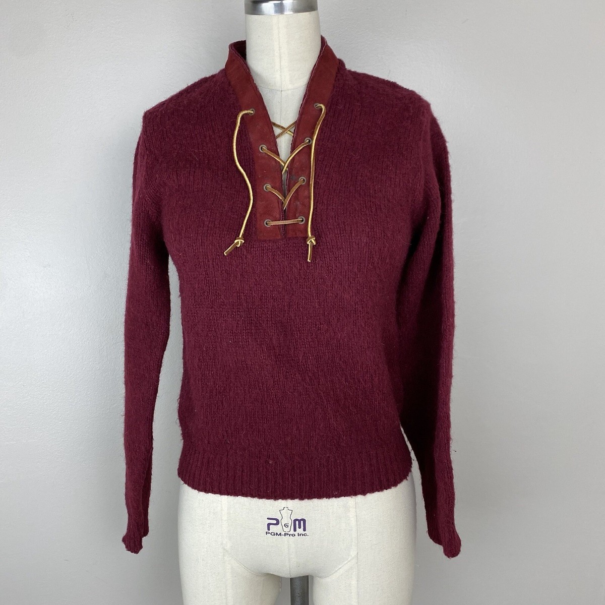 Vintage 1960s Munsingwear Mohair Sweater Leather Lace Up 60s Fuzzy 