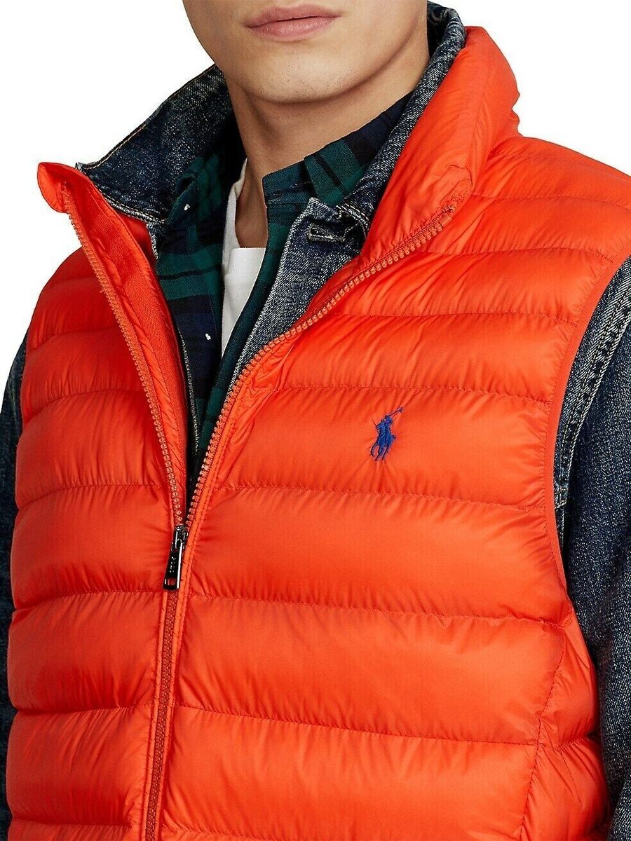 Polo Ralph Lauren Men's Big and Tall Packable Orange Puffer Polo Ralph Lauren Men's Big and Tall Packable Orange Puffer