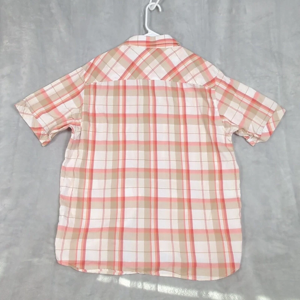 Camisa Rocawear Para Hombre 2XL Blanca Melocotón Madras A Cuadros Rendimiento Manga Corta Botón Foto 2 de 4