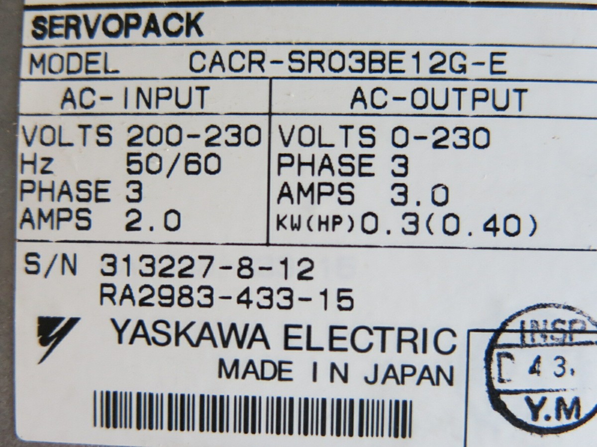 YASKAWA CACR-SR03BE12G-E SERVOPACK | eBay