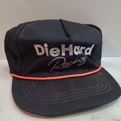 Vintage DIE HARD RACING Black Snapback Hat w/ Orange Rope & Silver Glitter Text