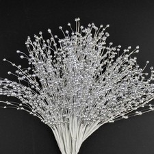 100pcs Beaded Stick Bride Wedding Pearl Bouquet Party Decoration Silver