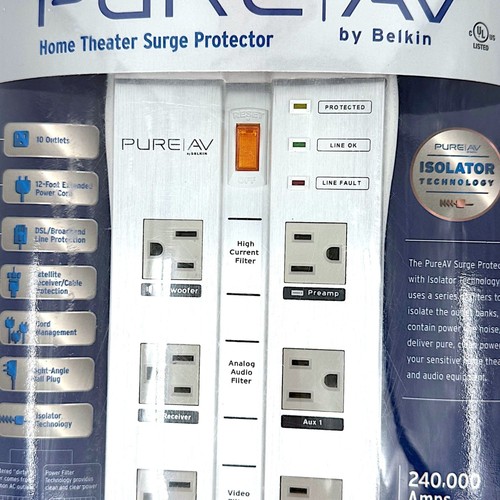 NEW Belkin PureAV Isolator Home Theater Surge Protector 4720 Joules F9A1033-12 - Picture 3 of 11
